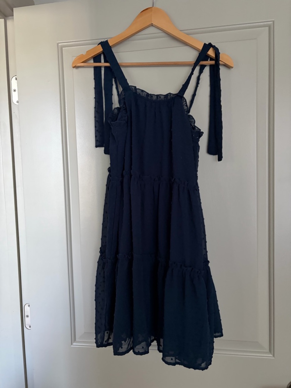 Navy Tie-Shoulder Tiered Sundress
